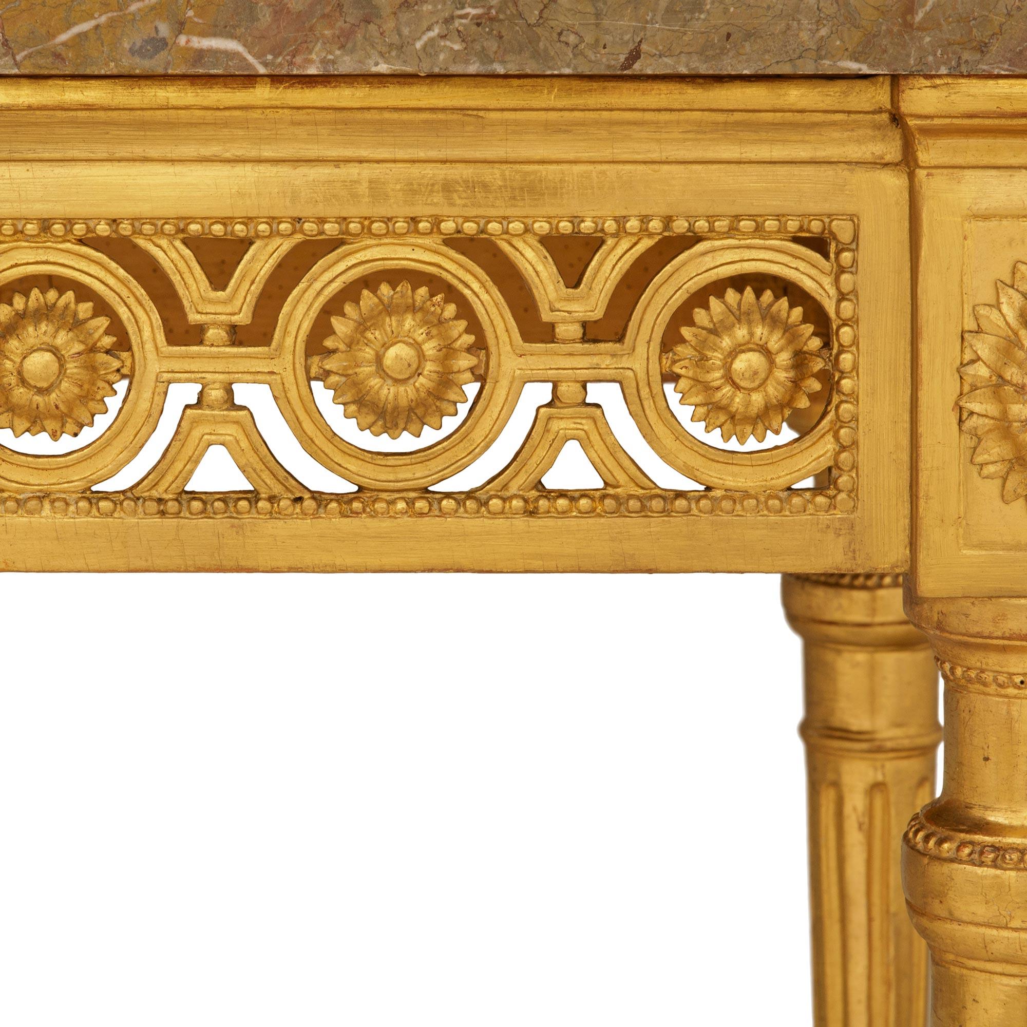 A French 18th century Louis XVI Period Giltwood and Sagario Marble console For Sale 1