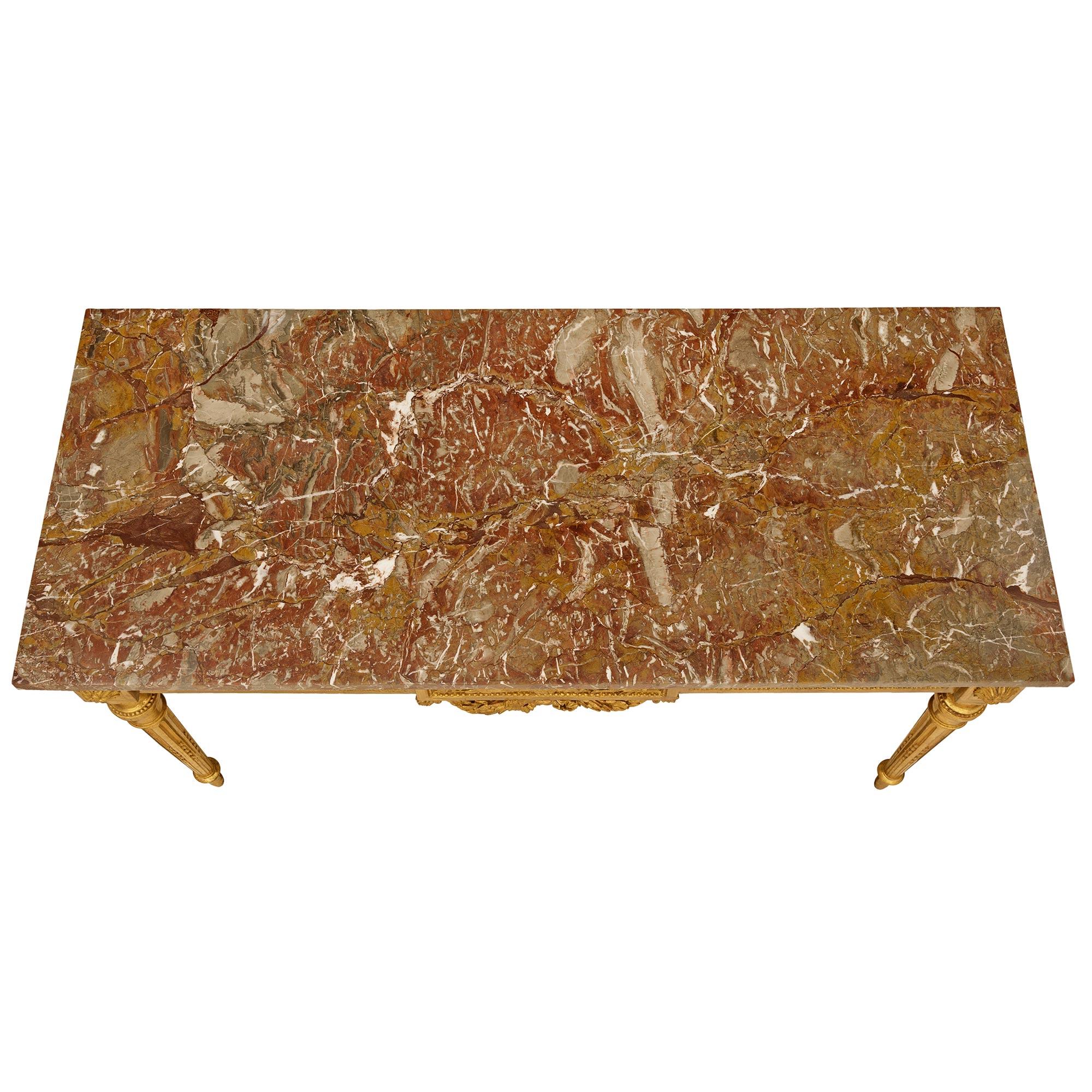A French 18th century Louis XVI Period Giltwood and Sagario Marble console For Sale 3