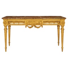 A French 18th century Louis XVI Period Giltwood and Sagario Marble console