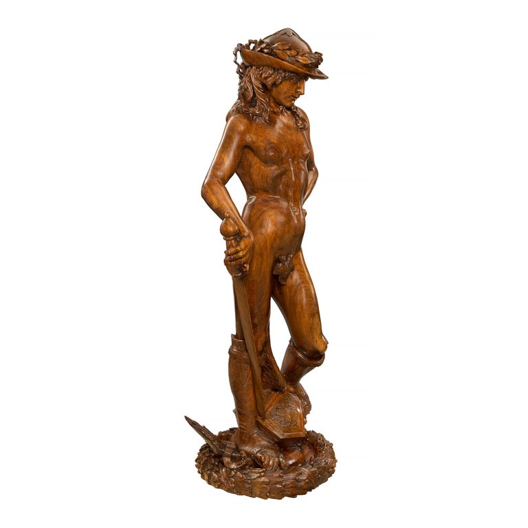French 18th Century Solid Walnut Statue of David, Signed A. Mercié For ...
