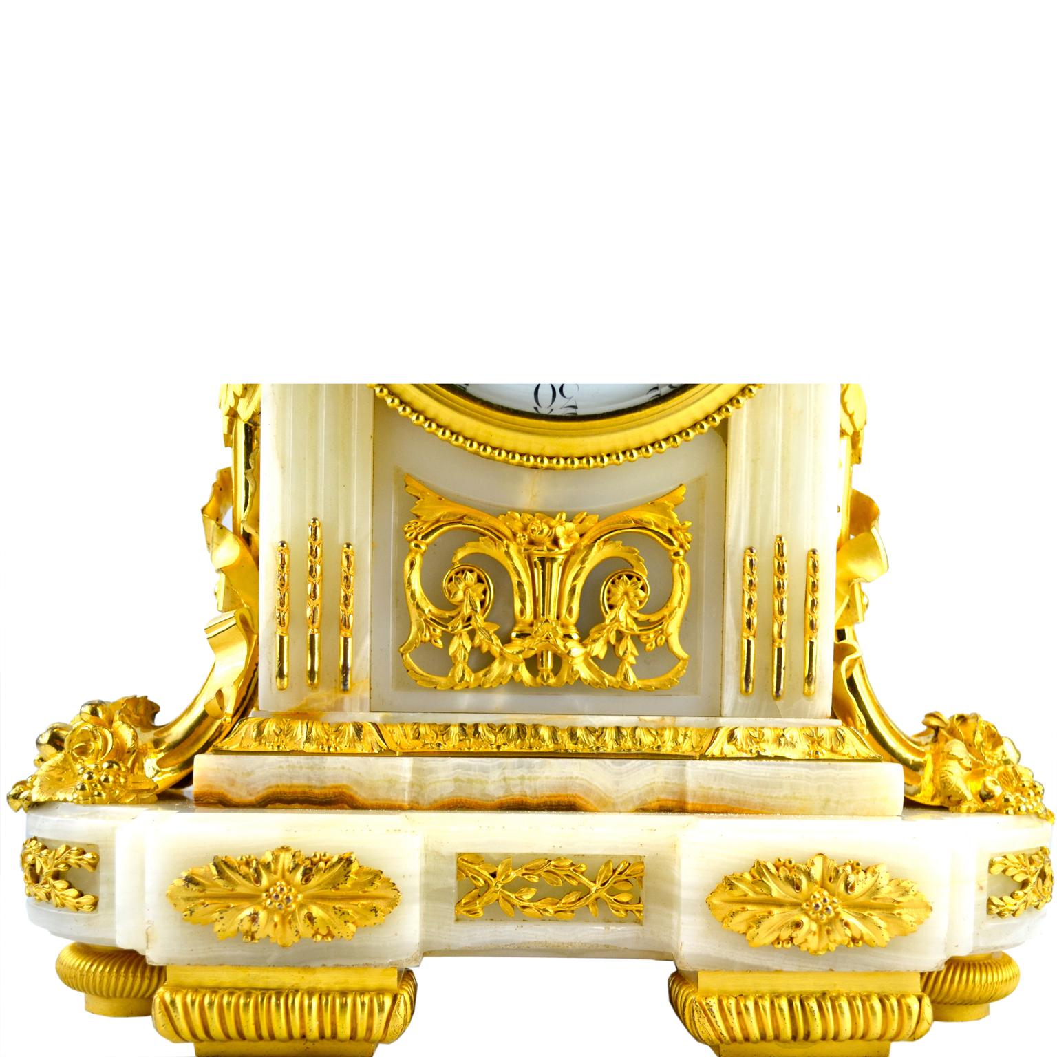 Bronze French 19 Century Louis XVI-Style Ormolu and Onyx Clock by Raingo Freres