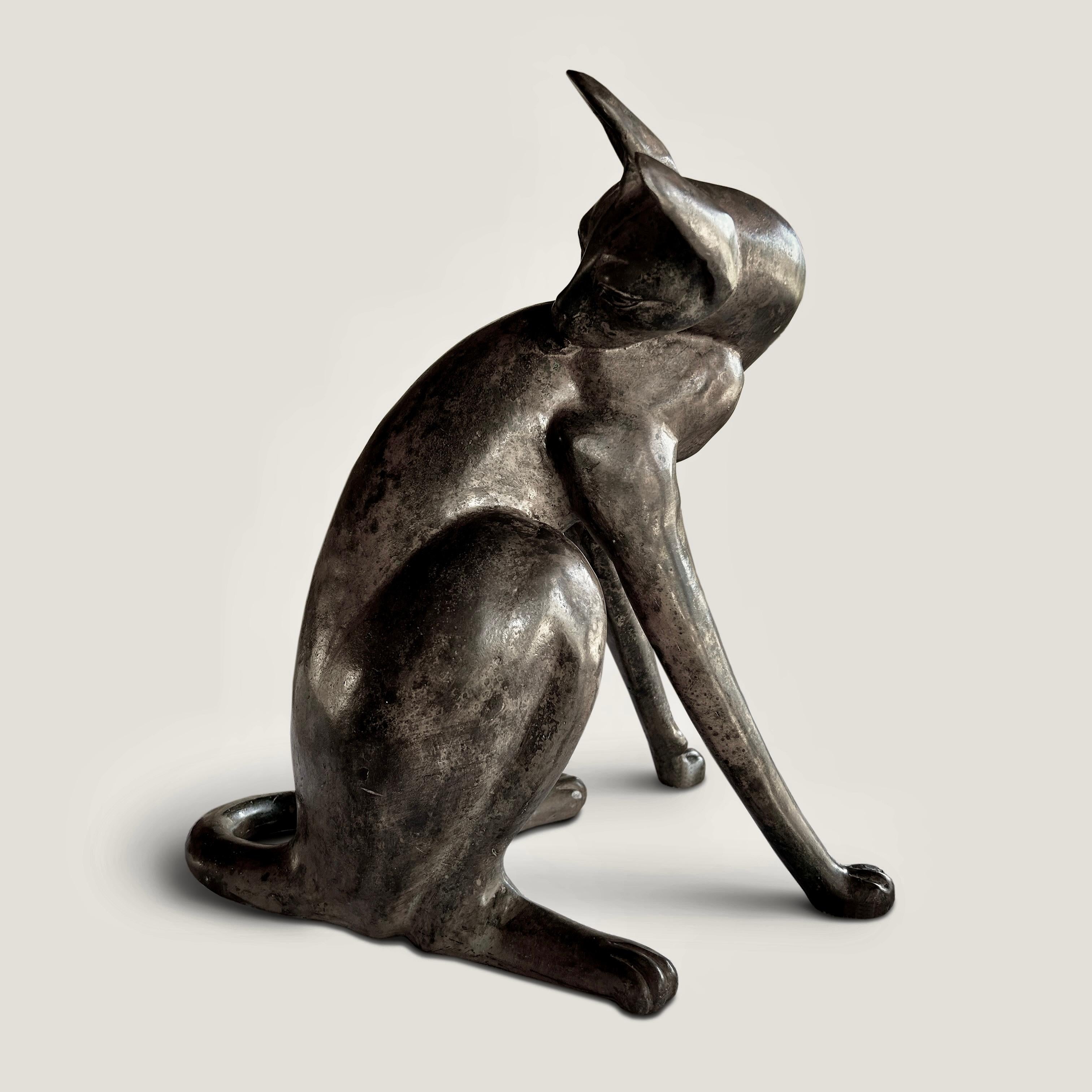 A French 1920s Egyptian Revival Bronze of a Cat In Good Condition For Sale In CA, CA