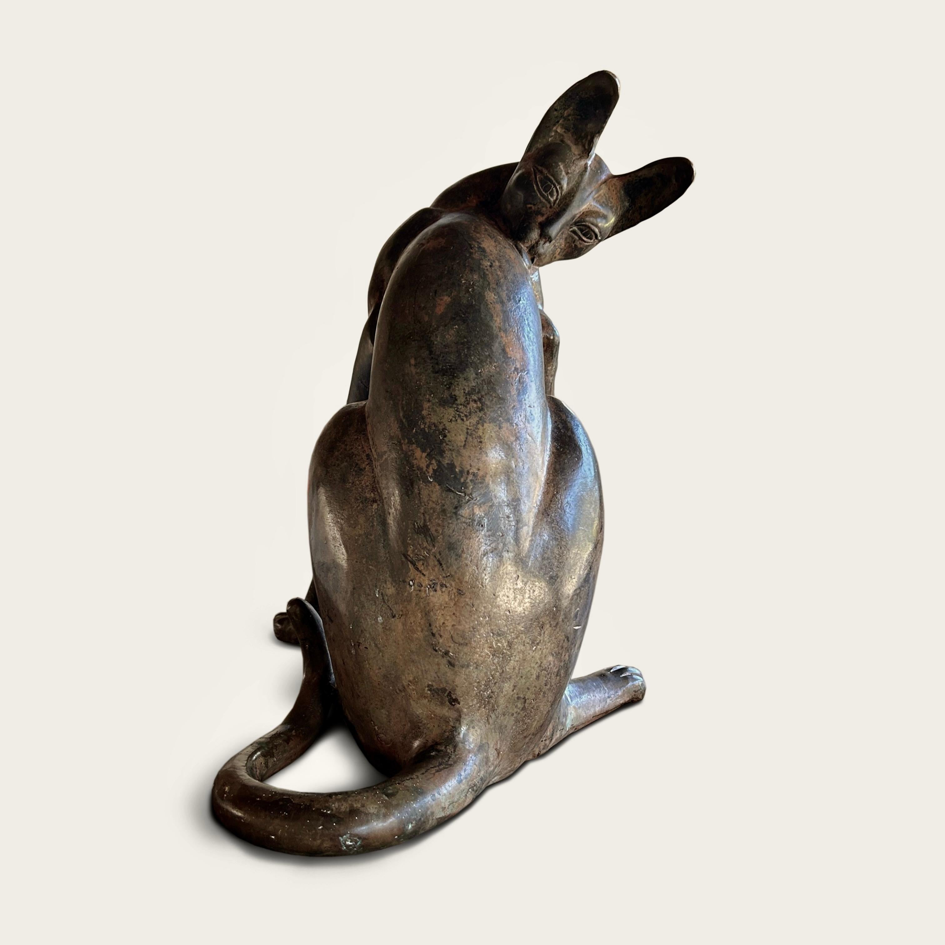 Early 20th Century A French 1920s Egyptian Revival Bronze of a Cat For Sale