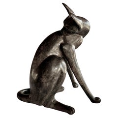 Bronce de un gato francés de la década de 1920 de estilo renacimiento egipcio