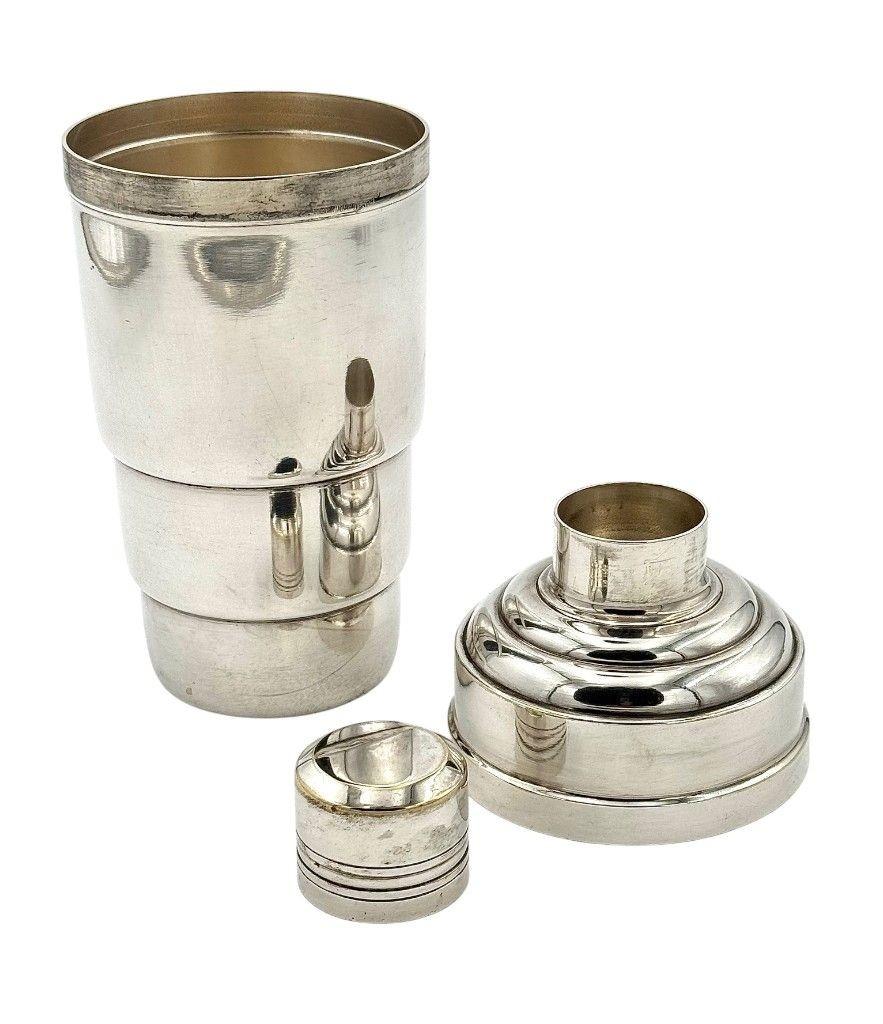 Französischer versilberter Cocktailshaker aus den 1930er Jahren in Originalverpackung im Angebot 1