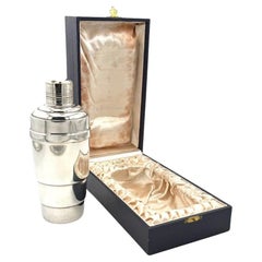 Shaker francese da cocktail in argento placcato Art Deco degli anni '30 in scatola originale