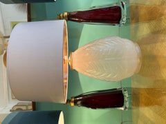 A French 1930s Cristallerie Lorraine Alsace glass opaline lamp with leaf desgin