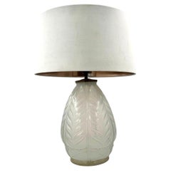 A French 1930s Cristallerie Lorraine Alsace glass opaline lamp with leaf desgin A French 1930s Cristallerie Lorraine Alsace glass opaline lamp with leaf desgin