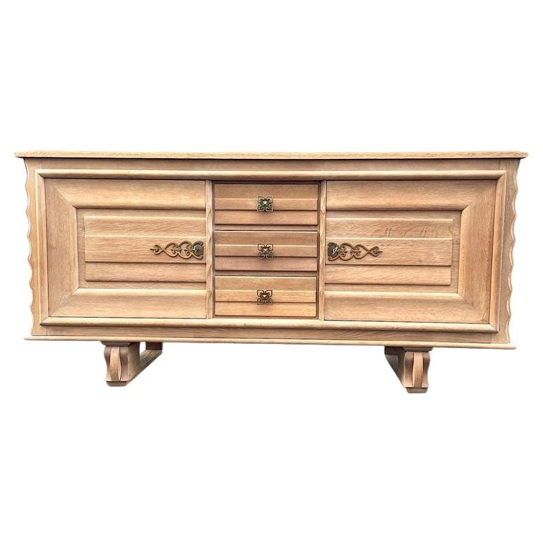 French 1940s Bleached Oak Sideboard in the Style of Gaston Poisson