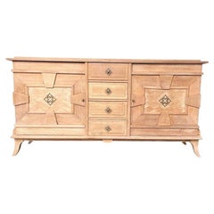 Vintage A French 1940s bleached oak sideboard with door detail and original handles.