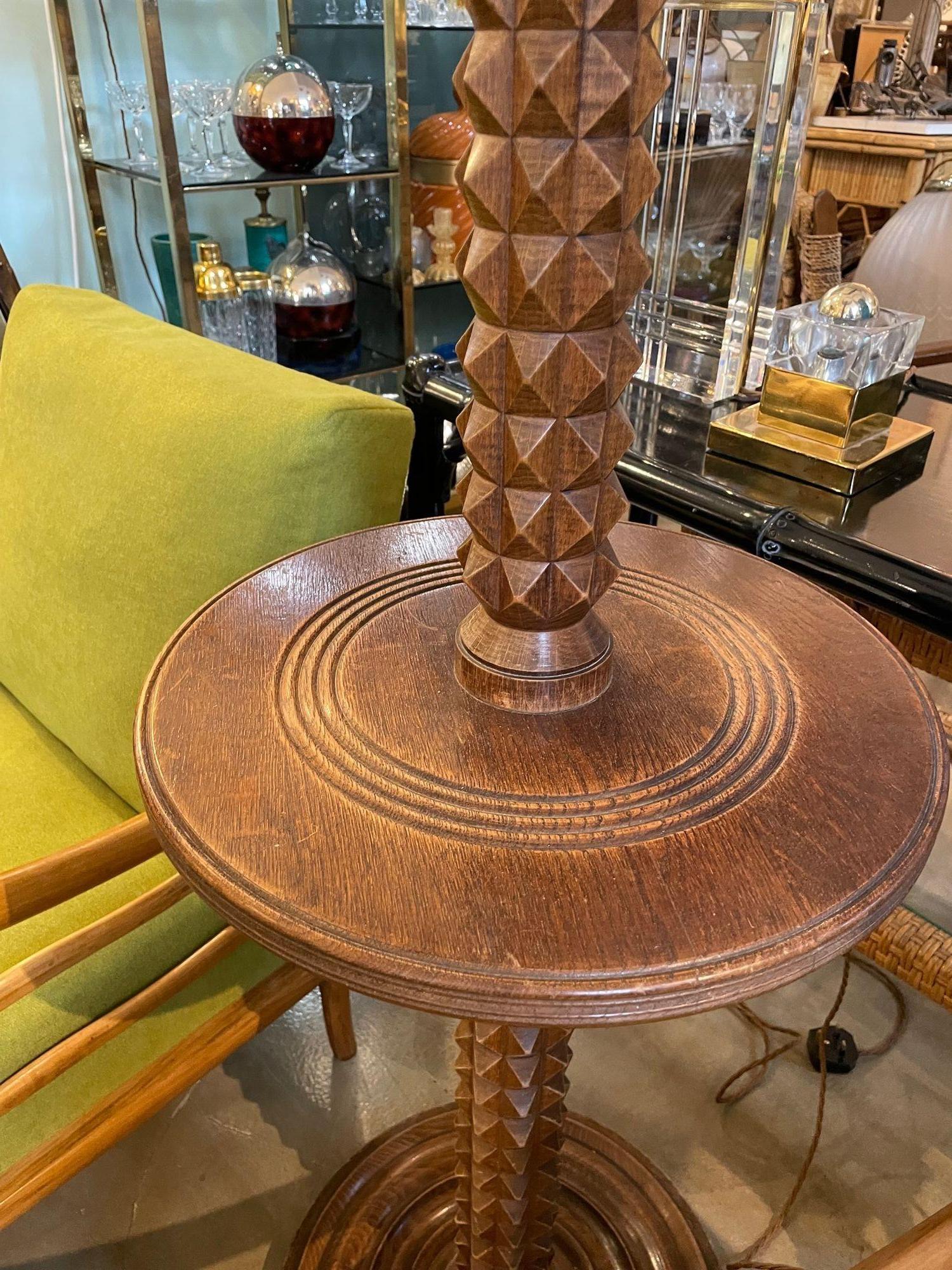 A French 1940s brutalist oak floor lamp attributed to Charles Dudouyt 4
