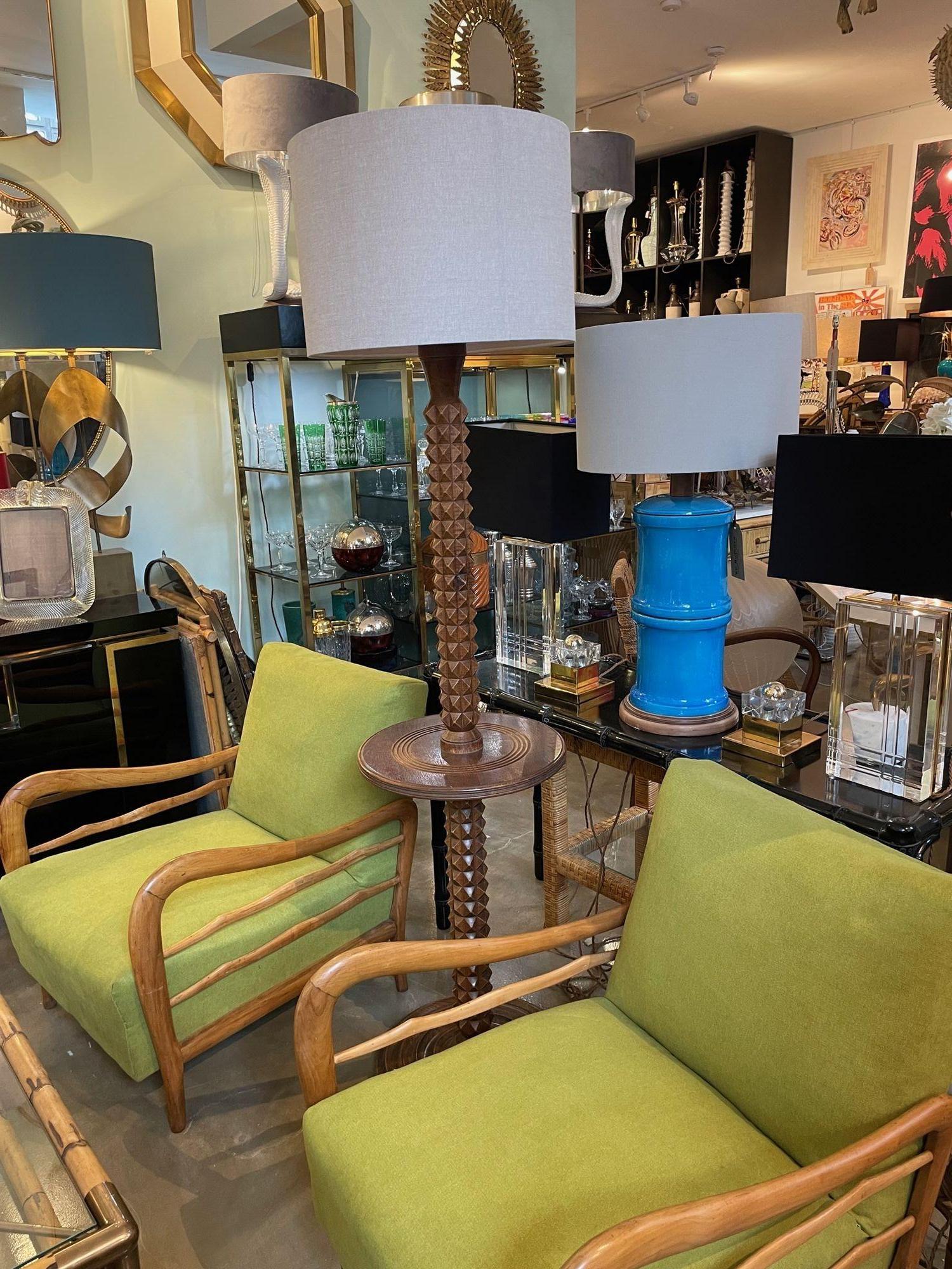 Art Deco A French 1940s brutalist oak floor lamp attributed to Charles Dudouyt
