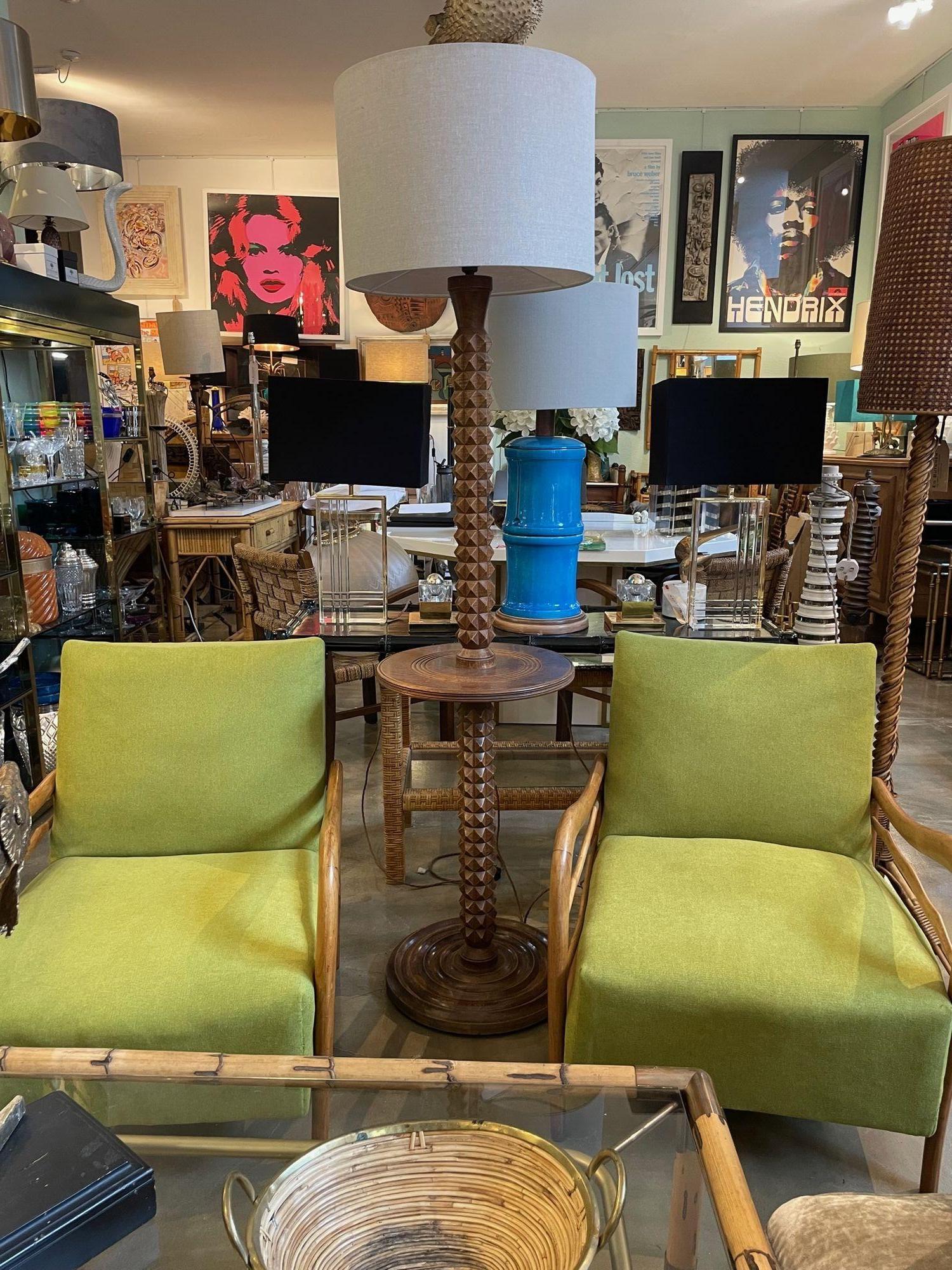 Mid-20th Century A French 1940s brutalist oak floor lamp attributed to Charles Dudouyt