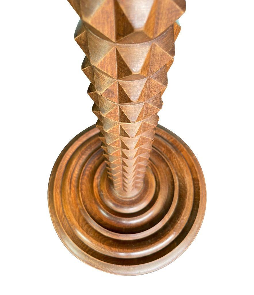 A French 1940s brutalist oak floor lamp attributed to Charles Dudouyt 3