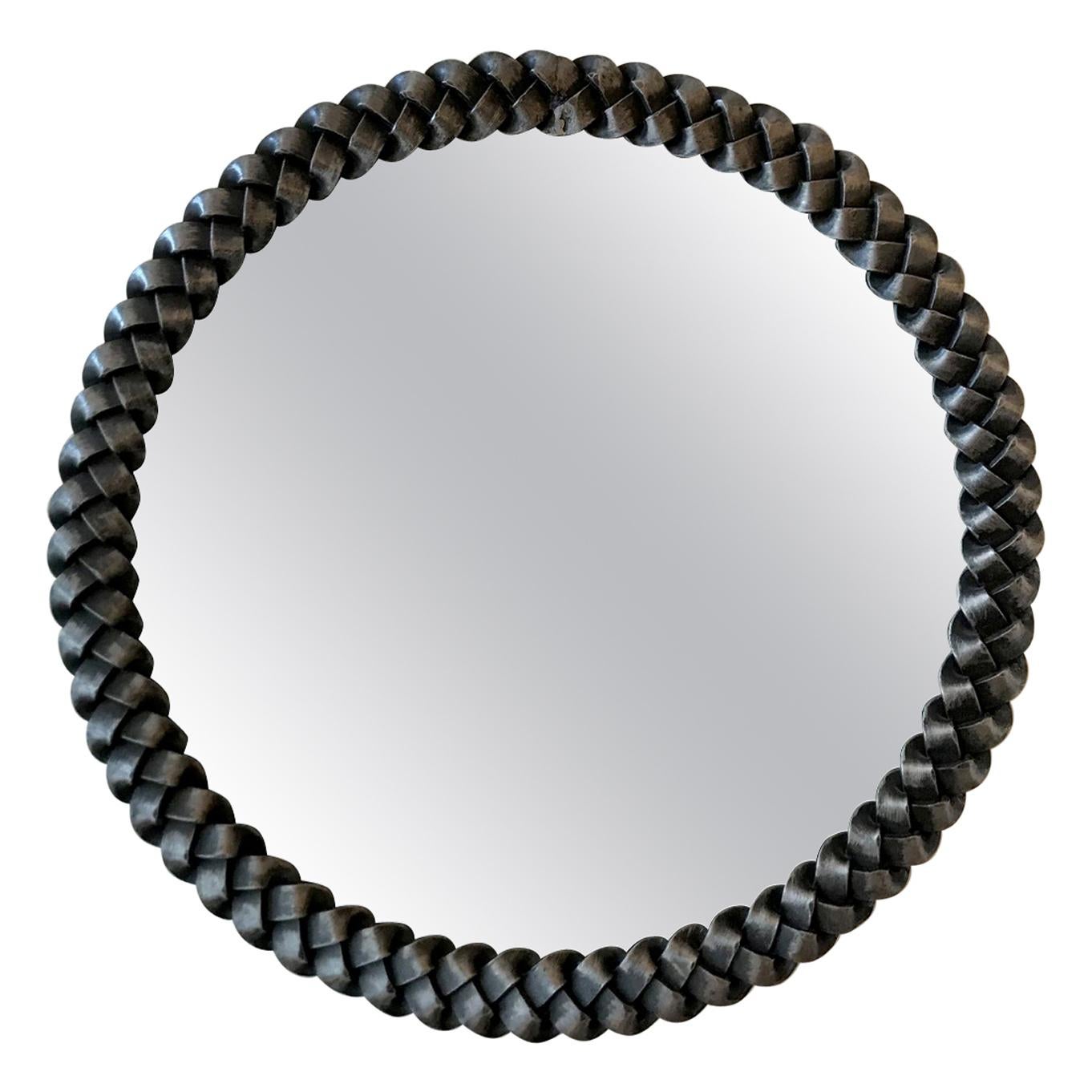 French 1940s Circular Braided Wrought Iron Mirror