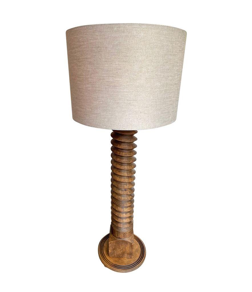 A French 1940s solid oak corkscrew floor lamp in the style of Charles Dudouyt 5