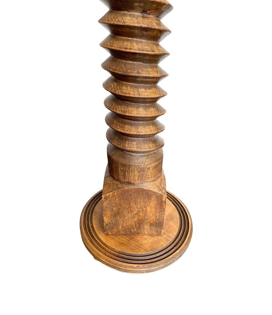 A French 1940s solid oak corkscrew floor lamp in the style of Charles Dudouyt 2