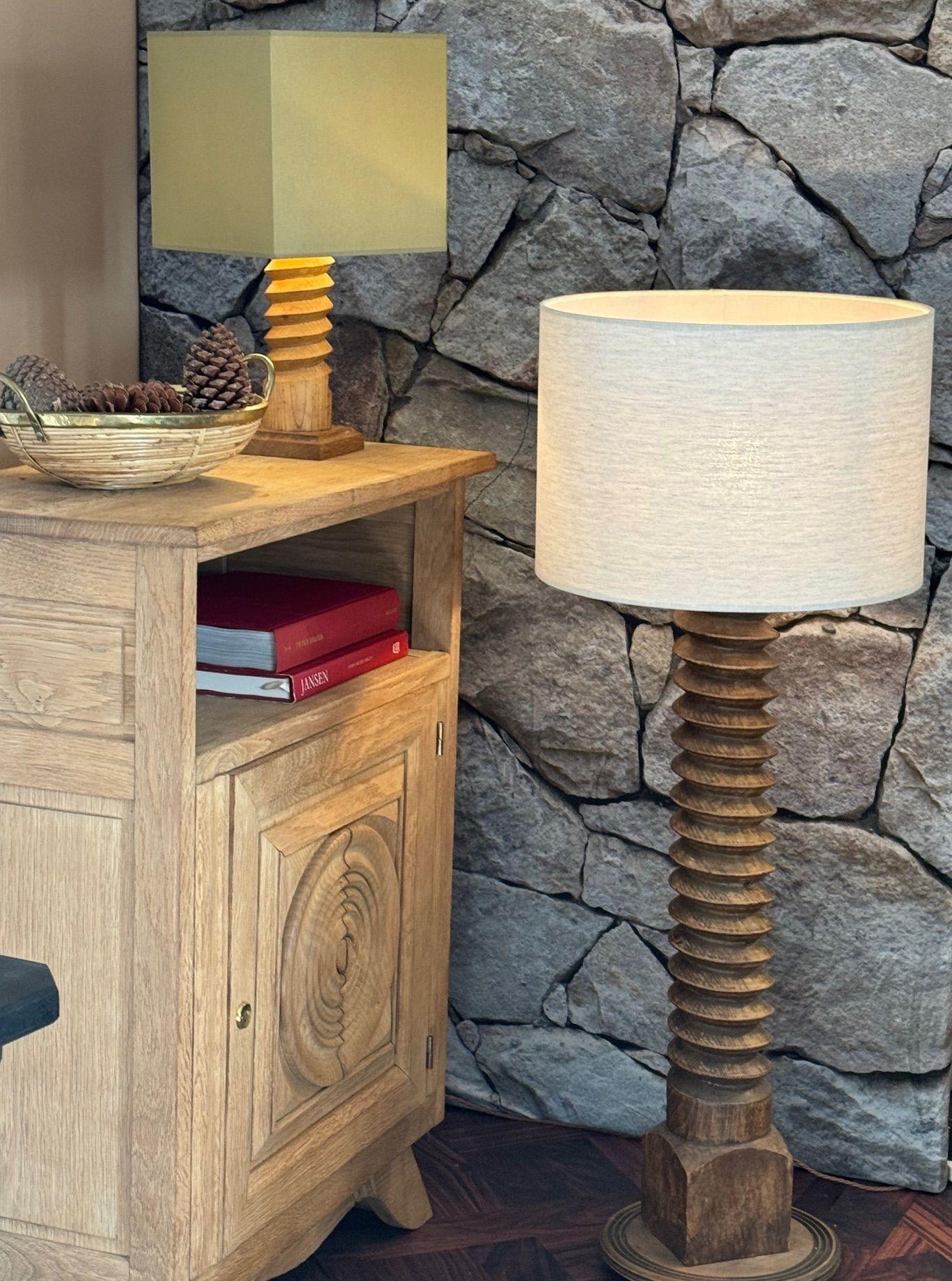 A French 1940s solid oak corkscrew floor lamp in the style of Charles Dudouyt 3