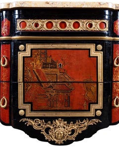 A French 1940s Transitional Style Red & Black Chinoiserie Commode
