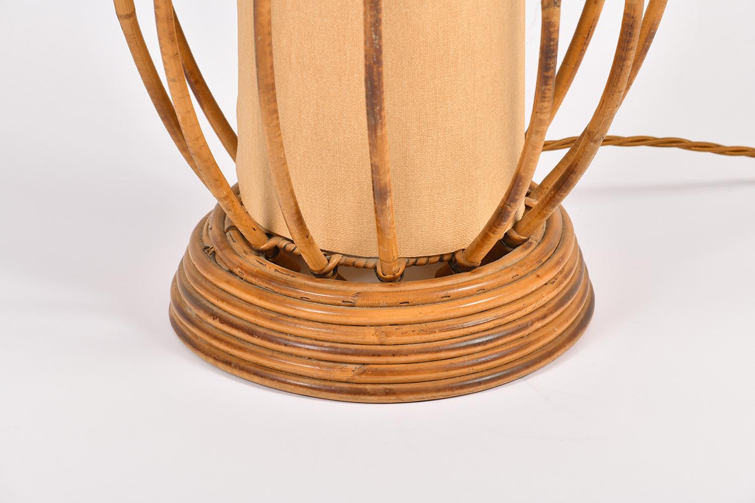 Mid-Century Modern French 1950s Bamboo and Rattan Table Lamp