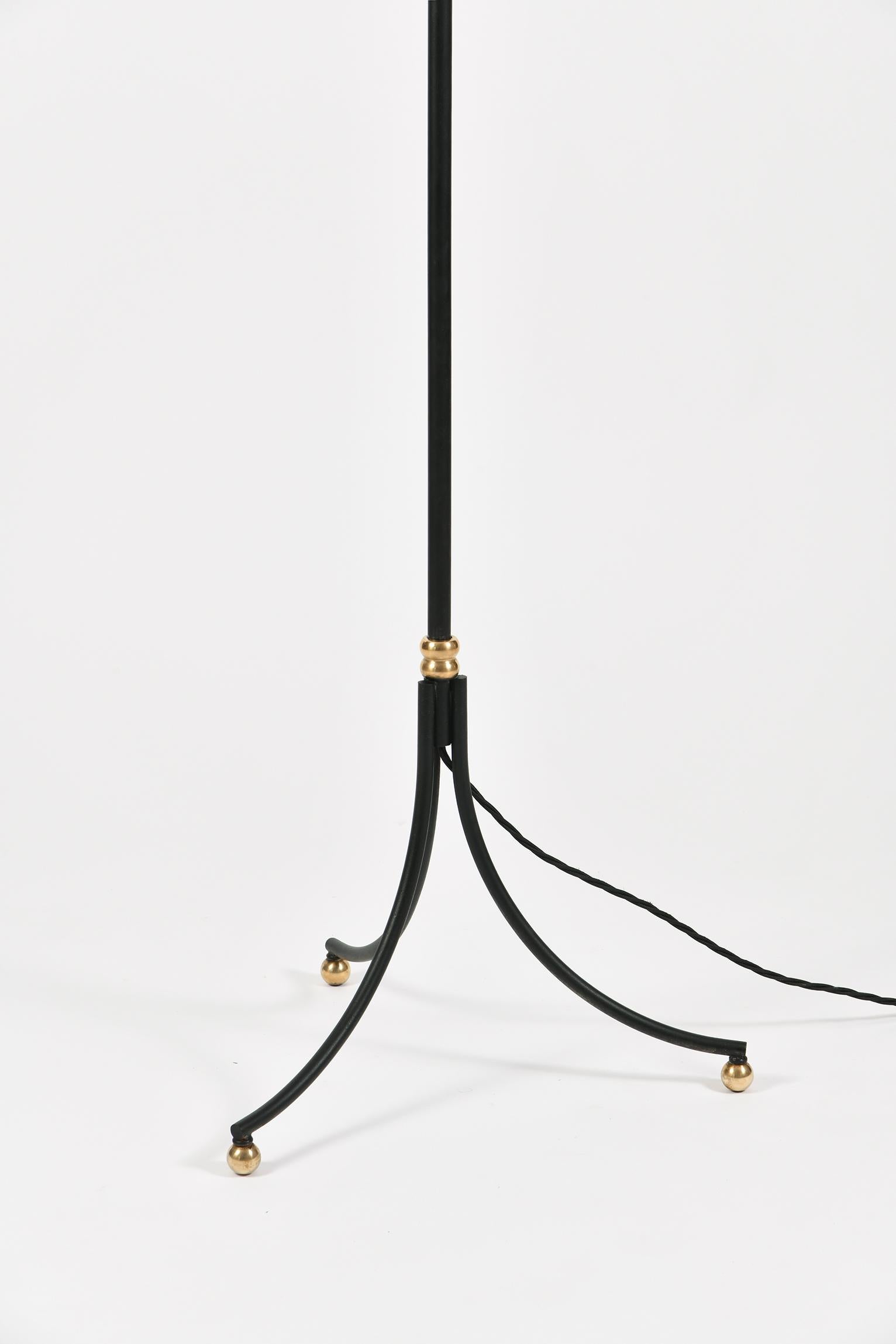 Mid-Century Modern French 1950s Black and Brass Floor Lamp