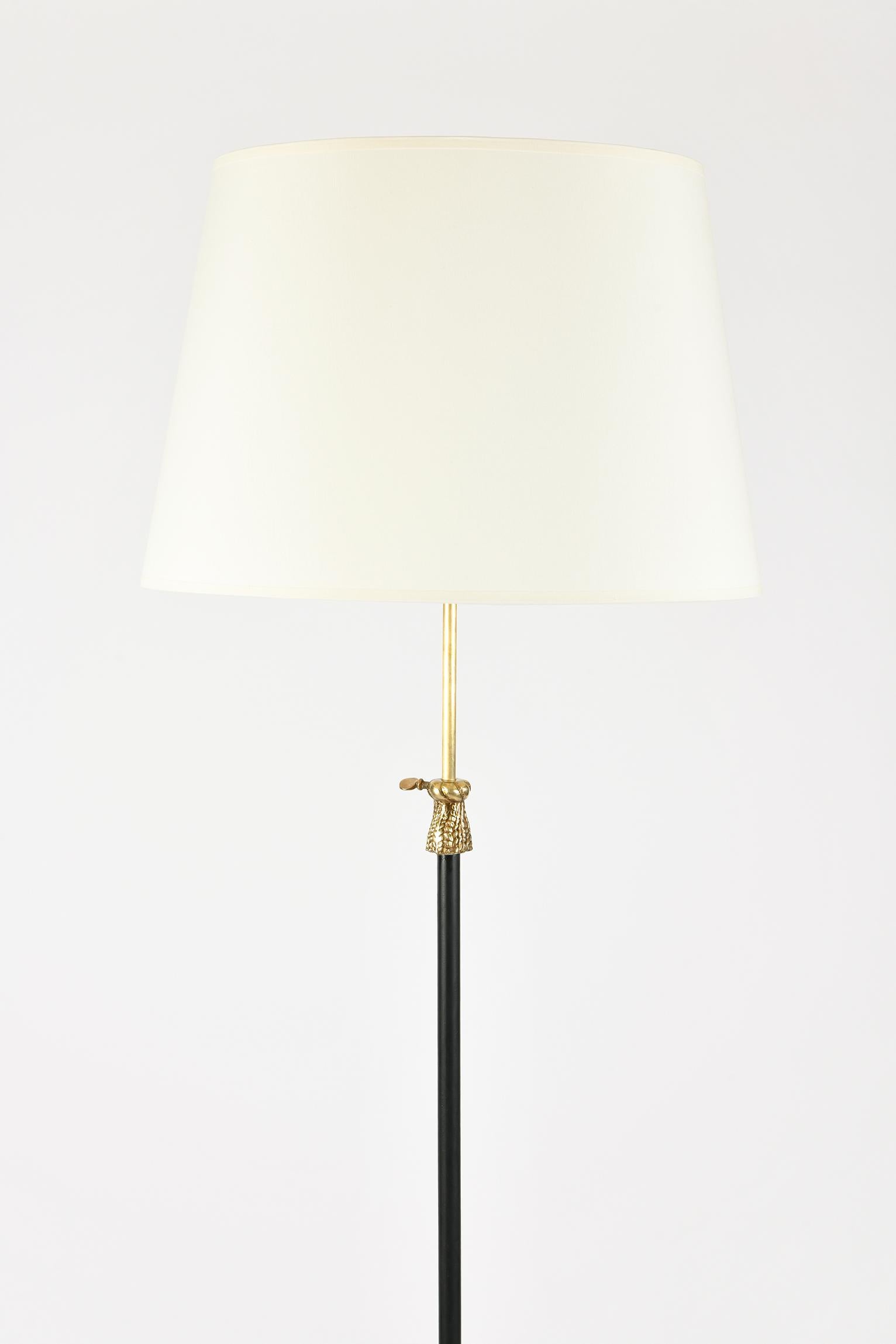 Enameled French 1950s Black and Brass Floor Lamp
