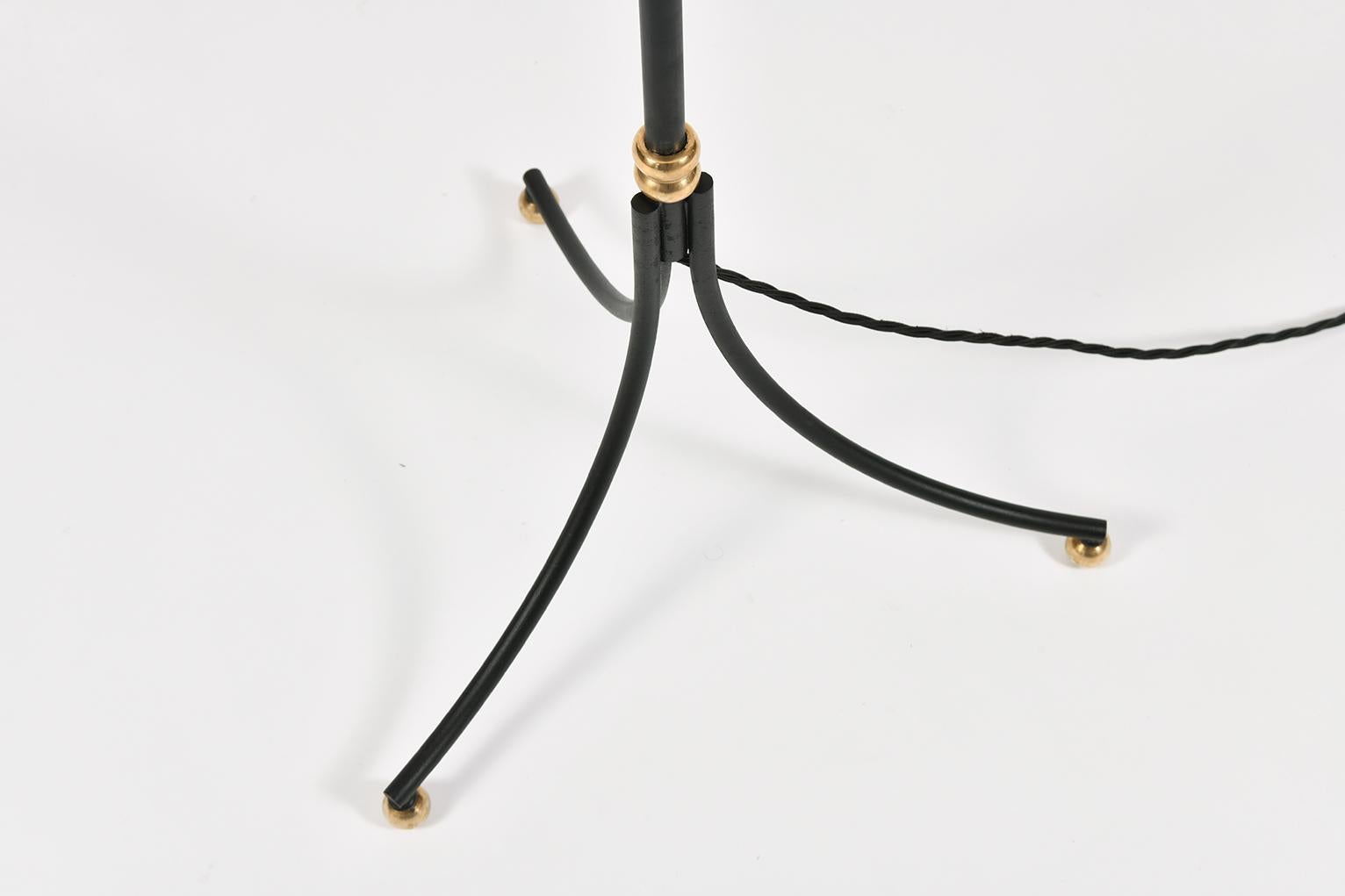 20th Century French 1950s Black and Brass Floor Lamp