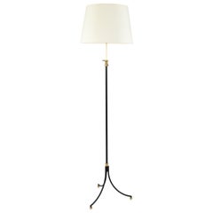 French 1950s Black and Brass Floor Lamp