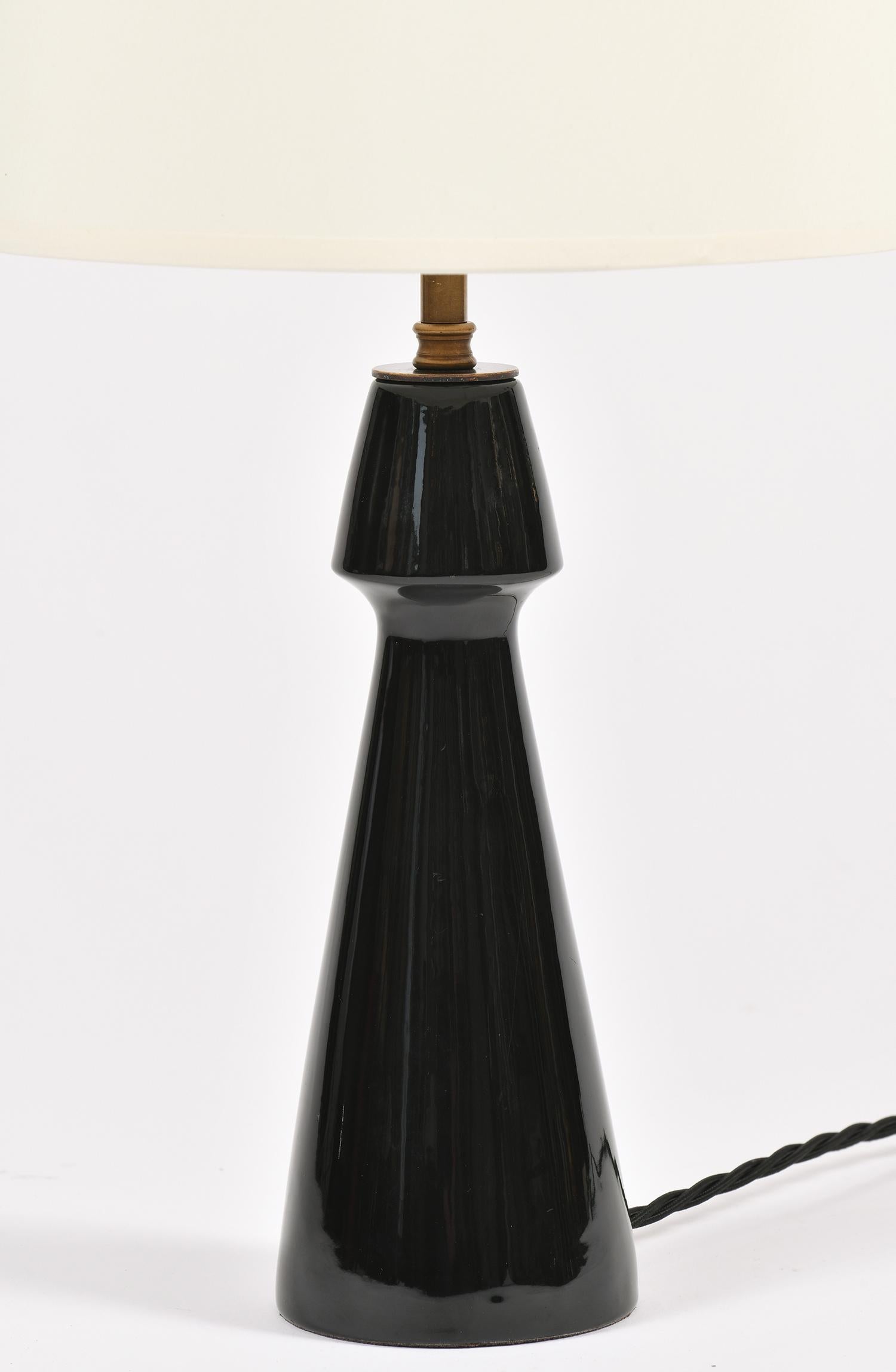 Mid-Century Modern French 1950s Black Ceramic Lamp