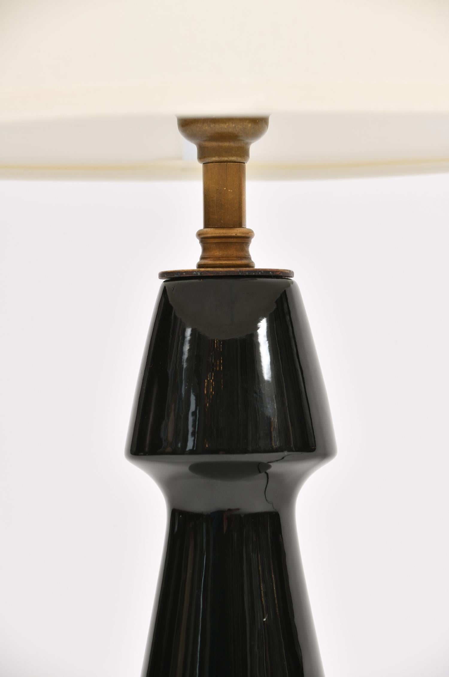 French 1950s Black Ceramic Lamp In Good Condition In London, GB