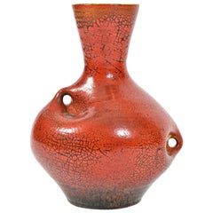French 1950s Red Ceramic Vase by Accolay