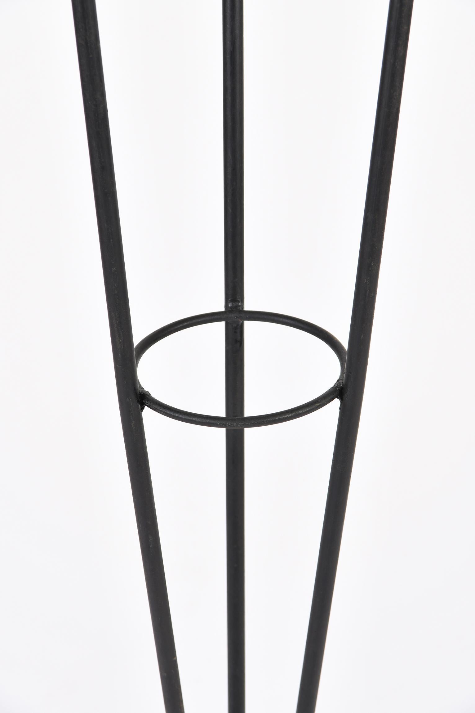 Enameled French 1950s Triple Light Black and Brass Floor Lamp