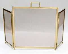 French 1960s Brass and Glass Folding Fireplace Screen