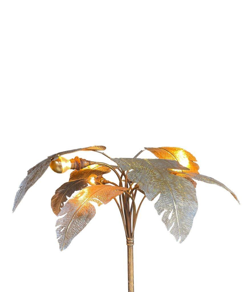 French 1960s Gilt Metal Palm Tree Floor Lamp with Realistic Palm Leaves 5
