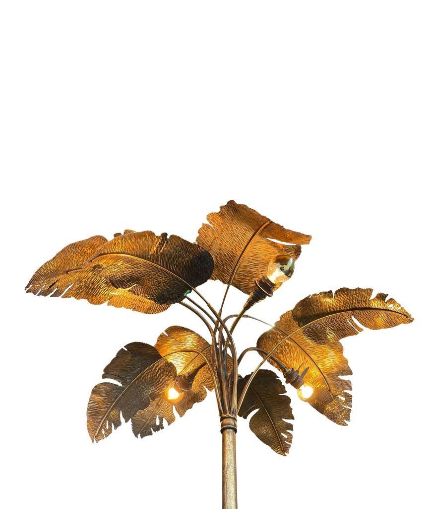French 1960s Gilt Metal Palm Tree Floor Lamp with Realistic Palm Leaves 7