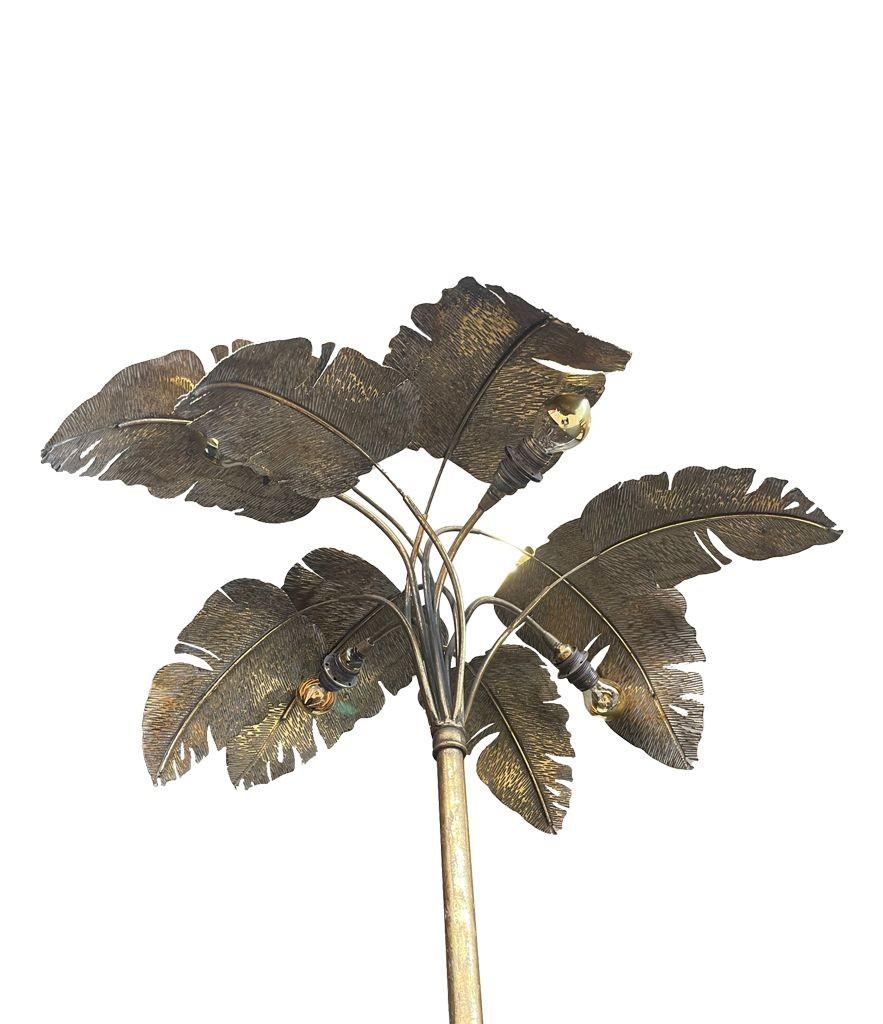 French 1960s Gilt Metal Palm Tree Floor Lamp with Realistic Palm Leaves 9