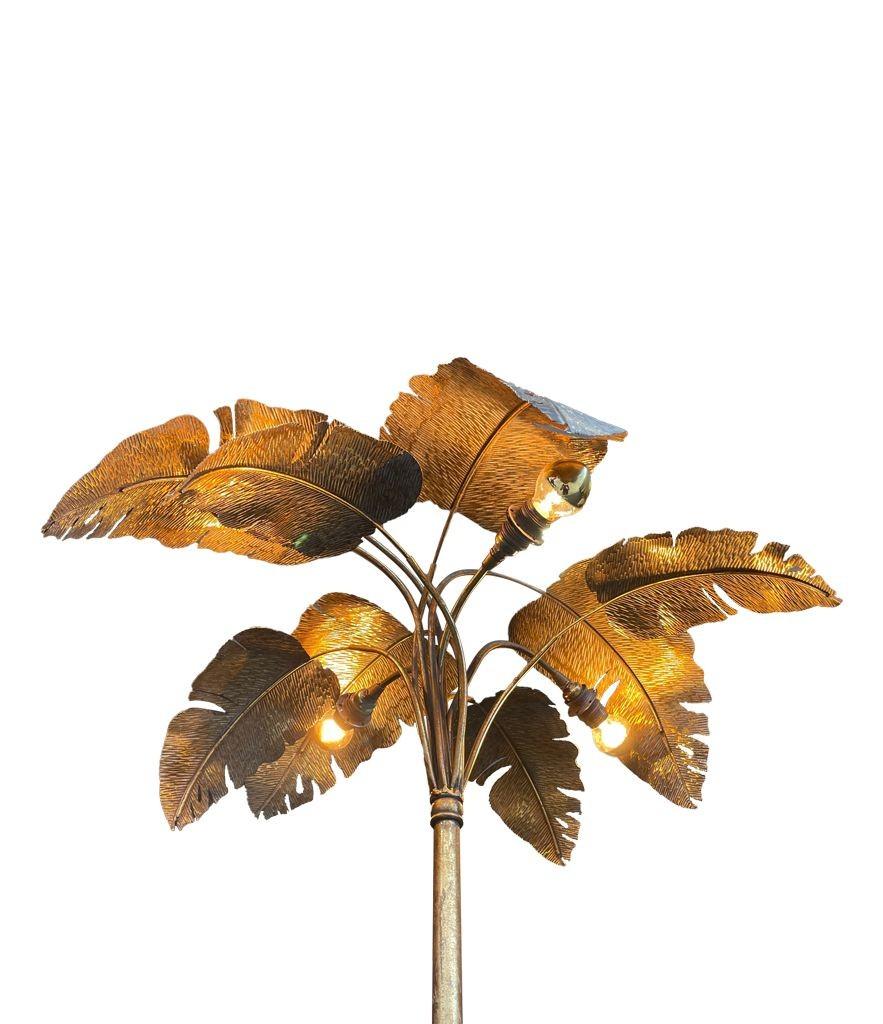 French 1960s Gilt Metal Palm Tree Floor Lamp with Realistic Palm Leaves 10