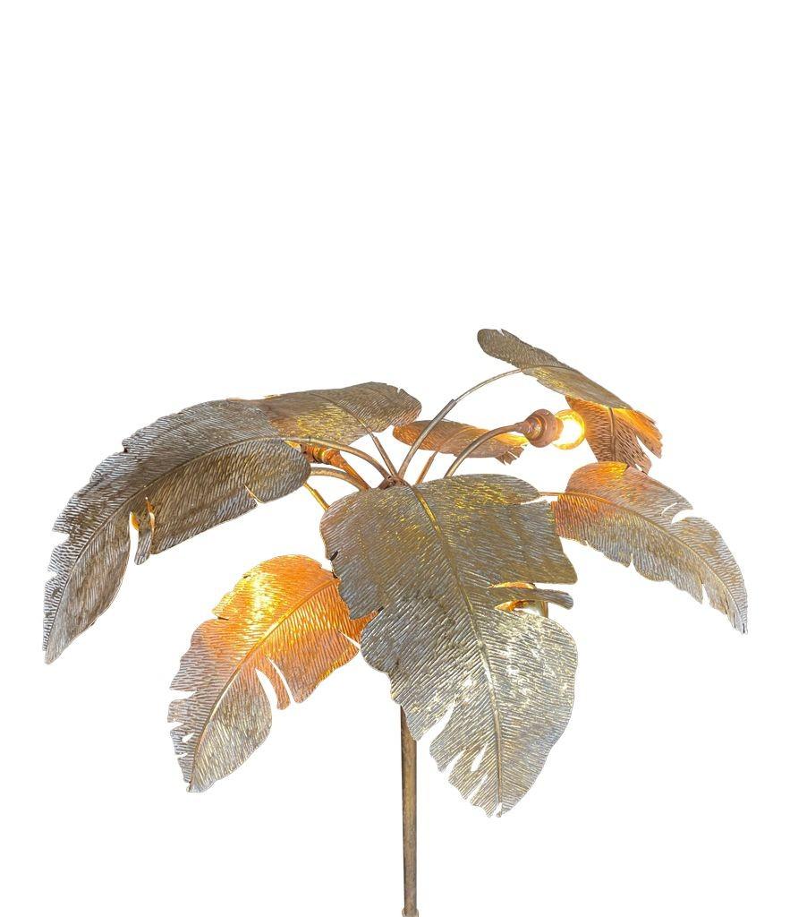 French 1960s Gilt Metal Palm Tree Floor Lamp with Realistic Palm Leaves 11