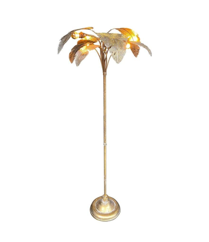 French 1960s Gilt Metal Palm Tree Floor Lamp with Realistic Palm Leaves 12