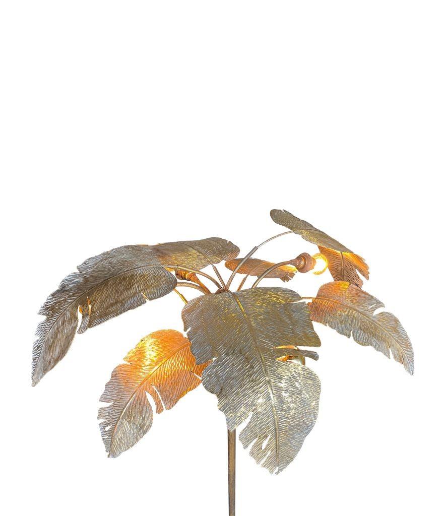 French 1960s Gilt Metal Palm Tree Floor Lamp with Realistic Palm Leaves 13
