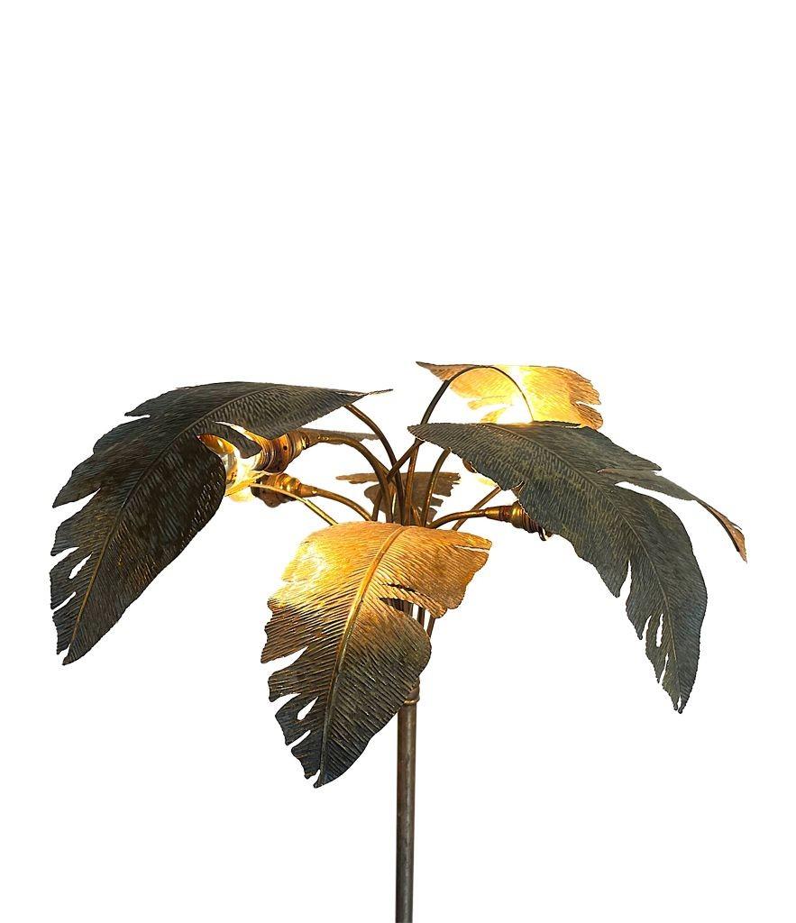 French 1960s Gilt Metal Palm Tree Floor Lamp with Realistic Palm Leaves 2