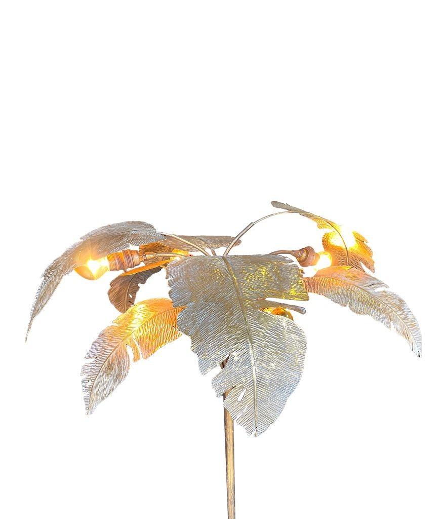French 1960s Gilt Metal Palm Tree Floor Lamp with Realistic Palm Leaves 3