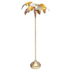 French 1960s Gilt Metal Palm Tree Floor Lamp with Realistic Palm Leaves