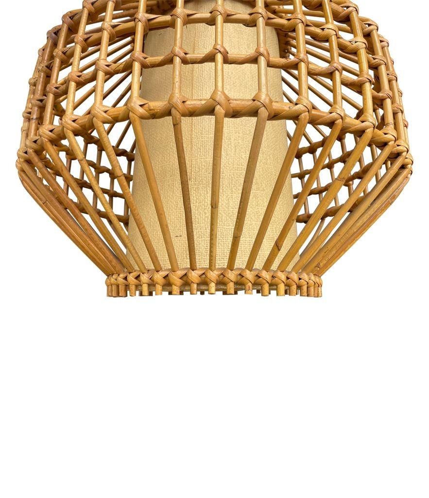 A French 1960s woven bamboo and parchment hanging light by Louis Sognot In Good Condition For Sale In London, GB