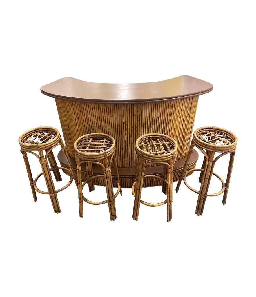 A French 1970s bamboo bar with four orignal matching bamboo bar stools 3