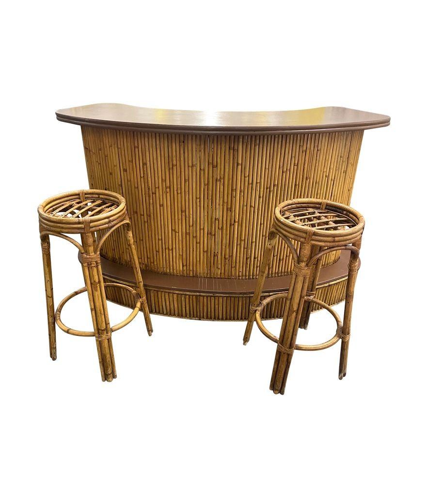 A French 1970s bamboo bar with four orignal matching bamboo bar stools 5