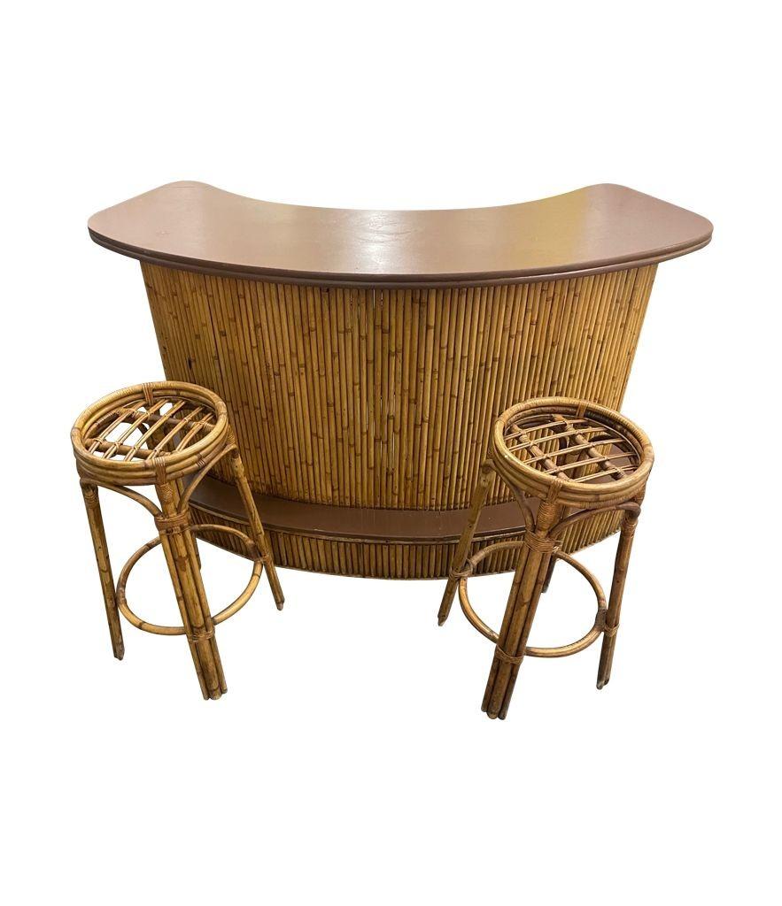 A French 1970s bamboo bar with four orignal matching bamboo bar stools 6