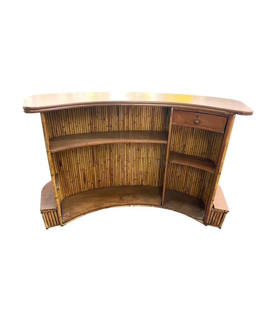 A French 1970s bamboo bar with four orignal matching bamboo bar stools 7
