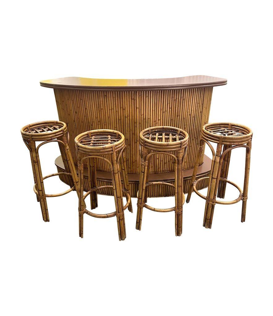 A French 1970s bamboo bar with four orignal matching bamboo bar stools 8