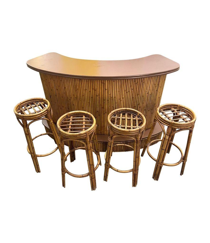 A French 1970s bamboo bar with four orignal matching bamboo bar stools 9